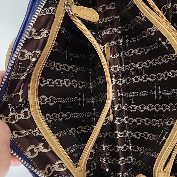 Tignanello Pebbled Leather Color Block Shoulder Bag Navy & Tan - Picture 14 of 16